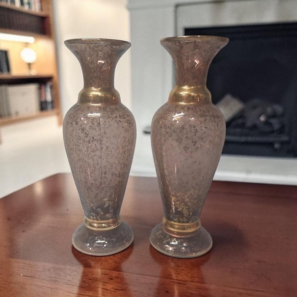 Vecchia Murano Cranberry Glass Vases, Set of 2, Vintage Italian Signed Glassware